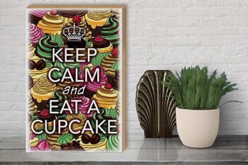 Panneau en bois disant 30x40cm Keep Calm and eat a Cupcake 3