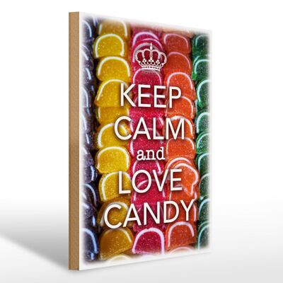 Cartello in legno con scritta "Keep Calm and Love Candy" 30x40 cm