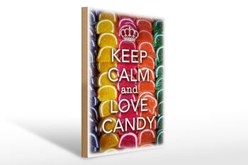 Panneau en bois disant 30x40cm Keep Calm and love candy 1