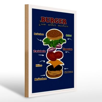 Letrero de madera receta hamburguesa 30x40cm para hacer tú mismo