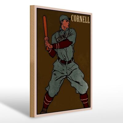 Letrero de madera retro 30x40cm Cornell bateador de béisbol
