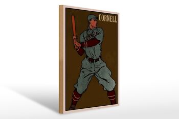 Panneau en bois rétro 30x40cm Batteur de baseball Cornell 1