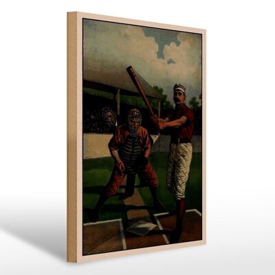Cartel de madera retro 30x40cm Bateador de Baseball USA