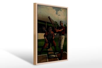 Panneau en bois rétro 30x40cm Baseball USA batteur 1