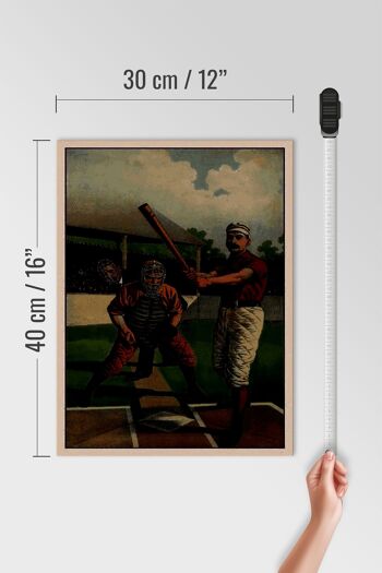 Panneau en bois rétro 30x40cm Baseball USA batteur 4