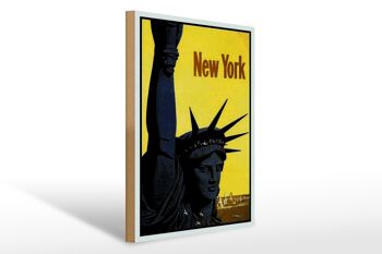 Panneau en bois rétro 30x40cm New York Statue de la Liberté 1