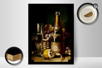 Panneau en bois art 30x40cm nature morte corbeille de fruits champagne citron 2