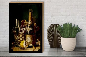 Panneau en bois art 30x40cm nature morte corbeille de fruits champagne citron 3