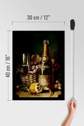 Panneau en bois art 30x40cm nature morte corbeille de fruits champagne citron 4