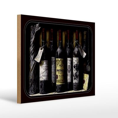 Panneau en bois art 40x30cm nature morte vieilles bouteilles de vin rouge