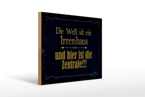 Holzschild Spruch 40x30cm Welt ist ein Irrenhaus und