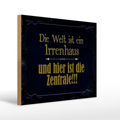 Holzschild Spruch 40x30cm Welt ist ein Irrenhaus und