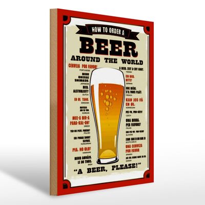 Cartello in legno birra 30x40 cm Birra in tutto il mondo birra per favore