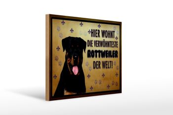 Panneau en bois disant 40x30cm chien le Rottweiler vit ici 1