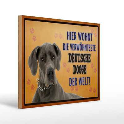 Holzschild Spruch 40x30cm Hund hier wohnt Deutsche Dogge