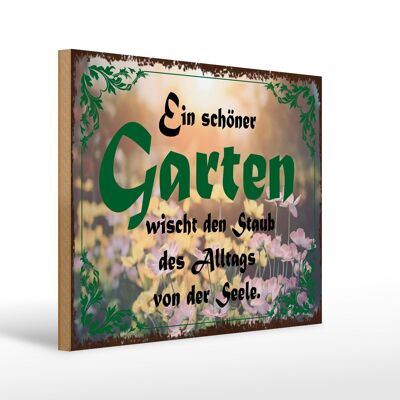 Cartello in legno con scritta "Bel giardino" 40x30 cm cancella la polvere