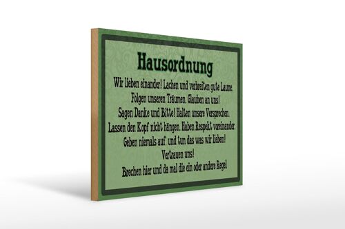 Holzschild Spruch 40x30cm Hausordnung wir lieben einander