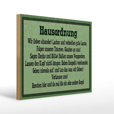 Holzschild Spruch 40x30cm Hausordnung wir lieben einander