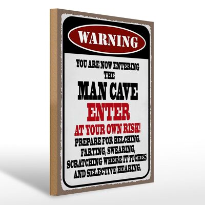 Holzschild Spruch 30x40cm warning man cave enter at your risk