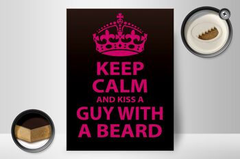 Panneau en bois disant 30x40cm Gardez votre calme et embrassez un homme avec une barbe 2