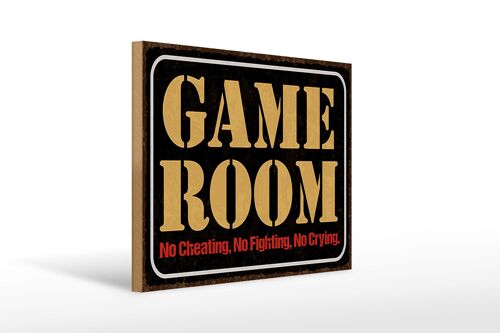 Holzschild Spruch 40x30cm Game room no cheating no fighting
