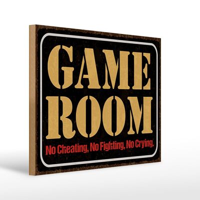 Holzschild Spruch 40x30cm Game room no cheating no fighting