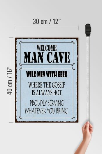 Panneau en bois disant 30x40cm bienvenue homme caverne hommes sauvages avec bière 4