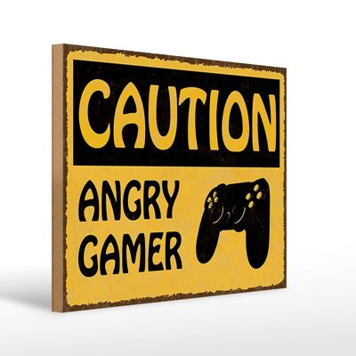Holzschild Spruch 40x30cm caution angry gamer Vorsicht wütender
