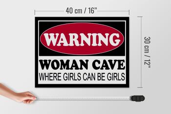 Panneau en bois 40x30cm Attention Femme Grotte où les filles 4
