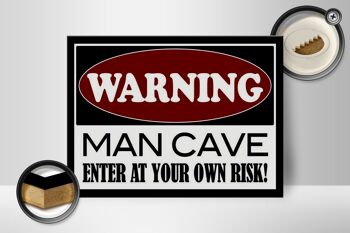 Panneau en bois 40x30cm Attention Man Cave entrez chez vous 2