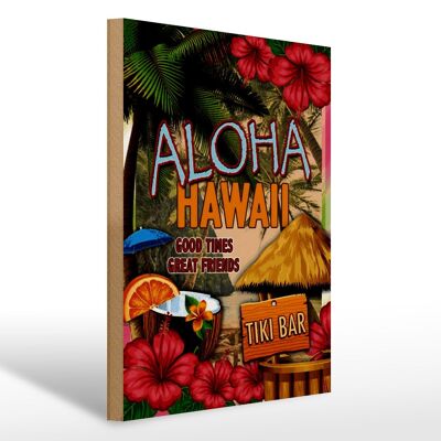 Cartello in legno Hawaii 30x40 cm Aloha Tiki Bar bei tempi alla grande