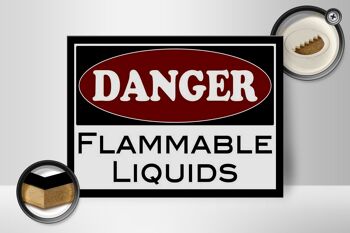 Panneau en bois avertissement 40x30cm Danger liquides inflammables 2