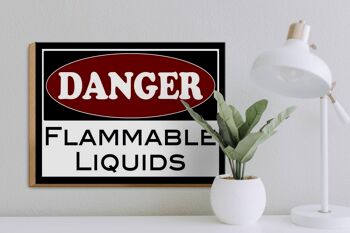 Panneau en bois avertissement 40x30cm Danger liquides inflammables 3