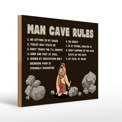 Cartello in legno con scritta 40x30 cm Man Cave Rules Men Rules