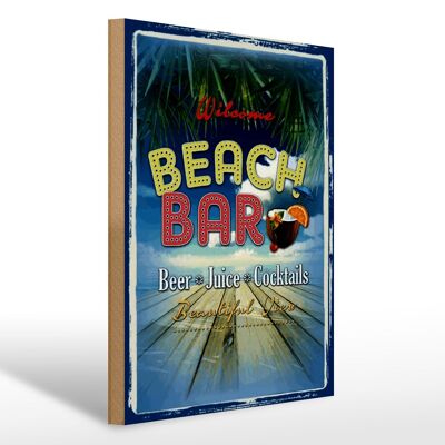 Cartello in legno con scritta 30x40 cm Wilcome Beach Bar Beer Juice