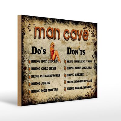 Cartello in legno con scritta 40x30 cm Man Cave: cosa fare e cosa non fare