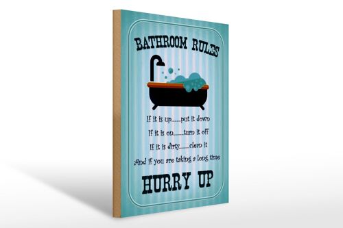 Holzschild Spruch 30x40cm Bathroom Rules if it is up put