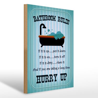 Holzschild Spruch 30x40cm Bathroom Rules if it is up put