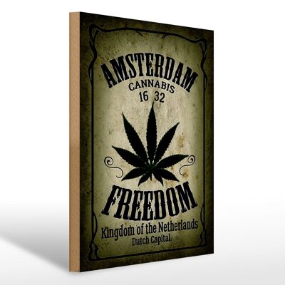 Cartello in legno cannabis 30x40 cm Amsterdam Freedom Kingdom