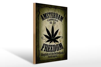 Panneau en bois cannabis 30x40cm Amsterdam Freedom Kingdom 1