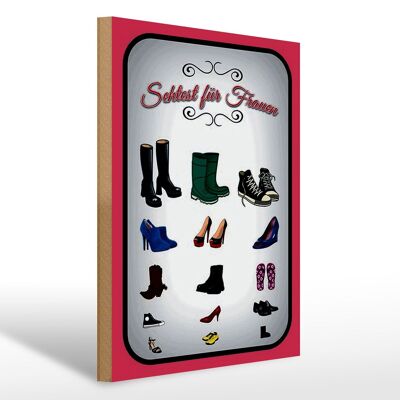 Wooden sign saying 30x40cm types of shoes vision test for women