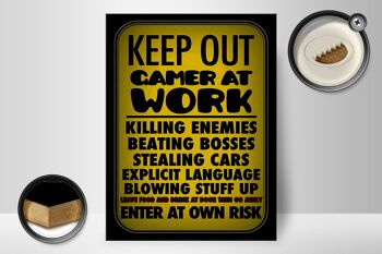 Panneau en bois indiquant 30x40cm Keep out gamer at work enter 2