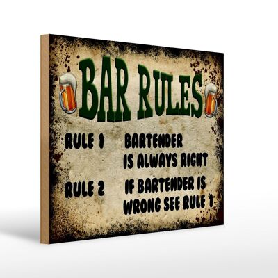 Wooden sign saying 40x30cm Beer Bar Rules Bartender always