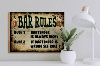 Panneau en bois indiquant 40x30cm Règles du bar à bière Barman toujours 3