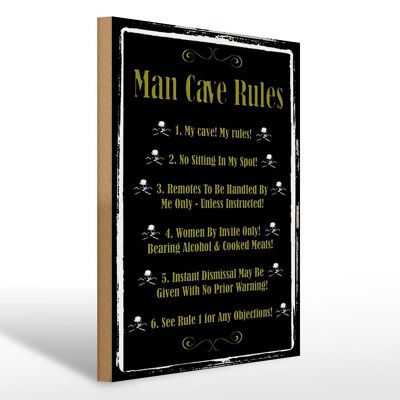 Cartello in legno con scritta 30x40 cm Grotta dell'uomo Regole divieto di sedersi