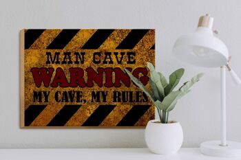Panneau en bois disant 40x30cm Man Cave avertissant mes règles de grotte 3