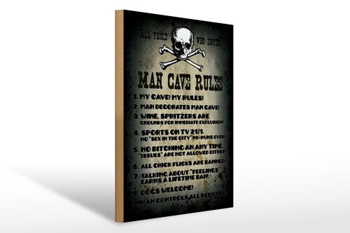 Holzschild Spruch 30x40cm Man cave rules wine spritzers