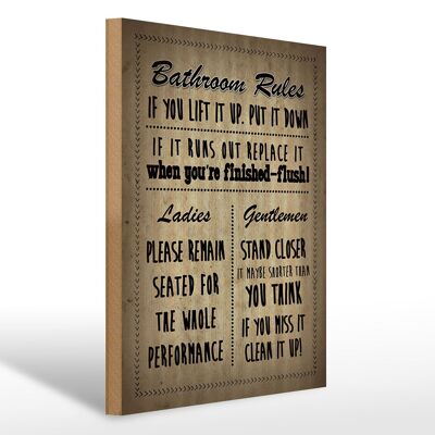 Cartello in legno con scritta 30x40 cm Regole del bagno Signore Signori