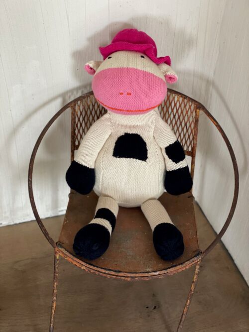 Handmade soft toy in GOTS certified organic cotton - cow - MARGOT - Kenana Knitters