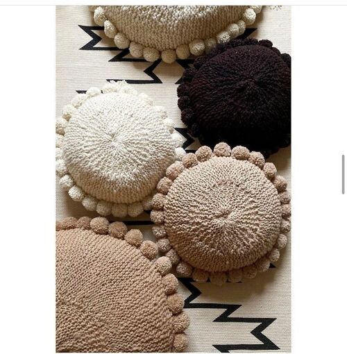 Handmade Round Cushion with Pompons in Pure Merino Wool - BONBONSI - Kenana Knitters